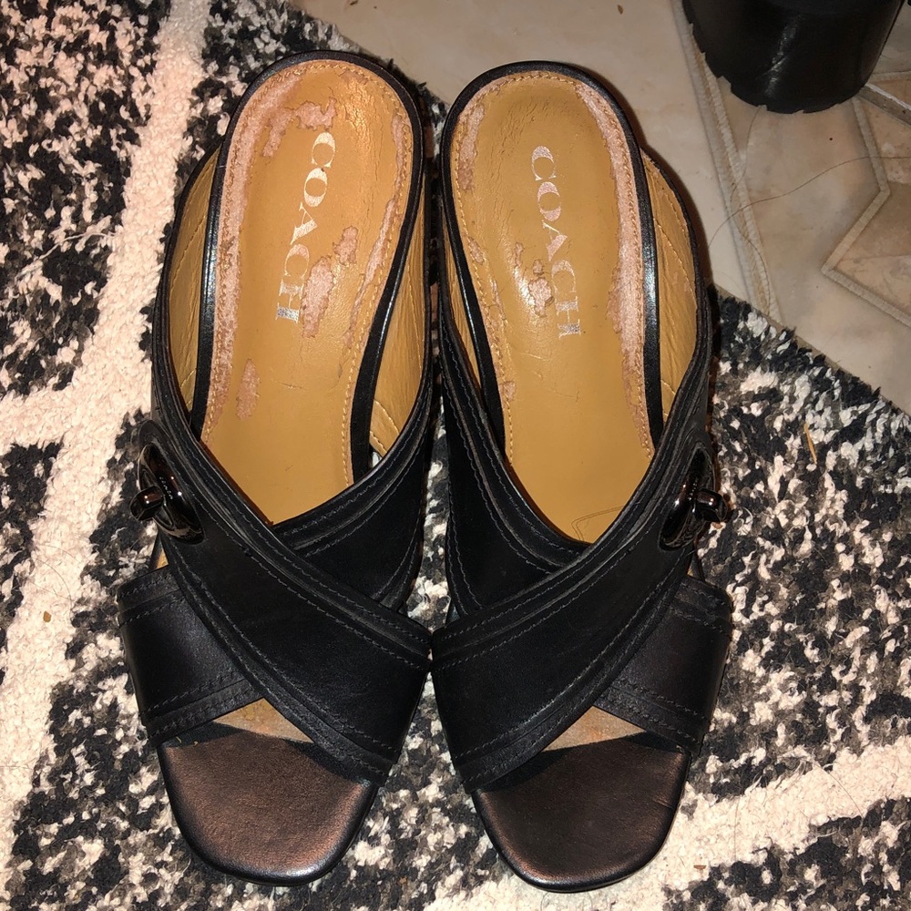Coach Black Leather Mules